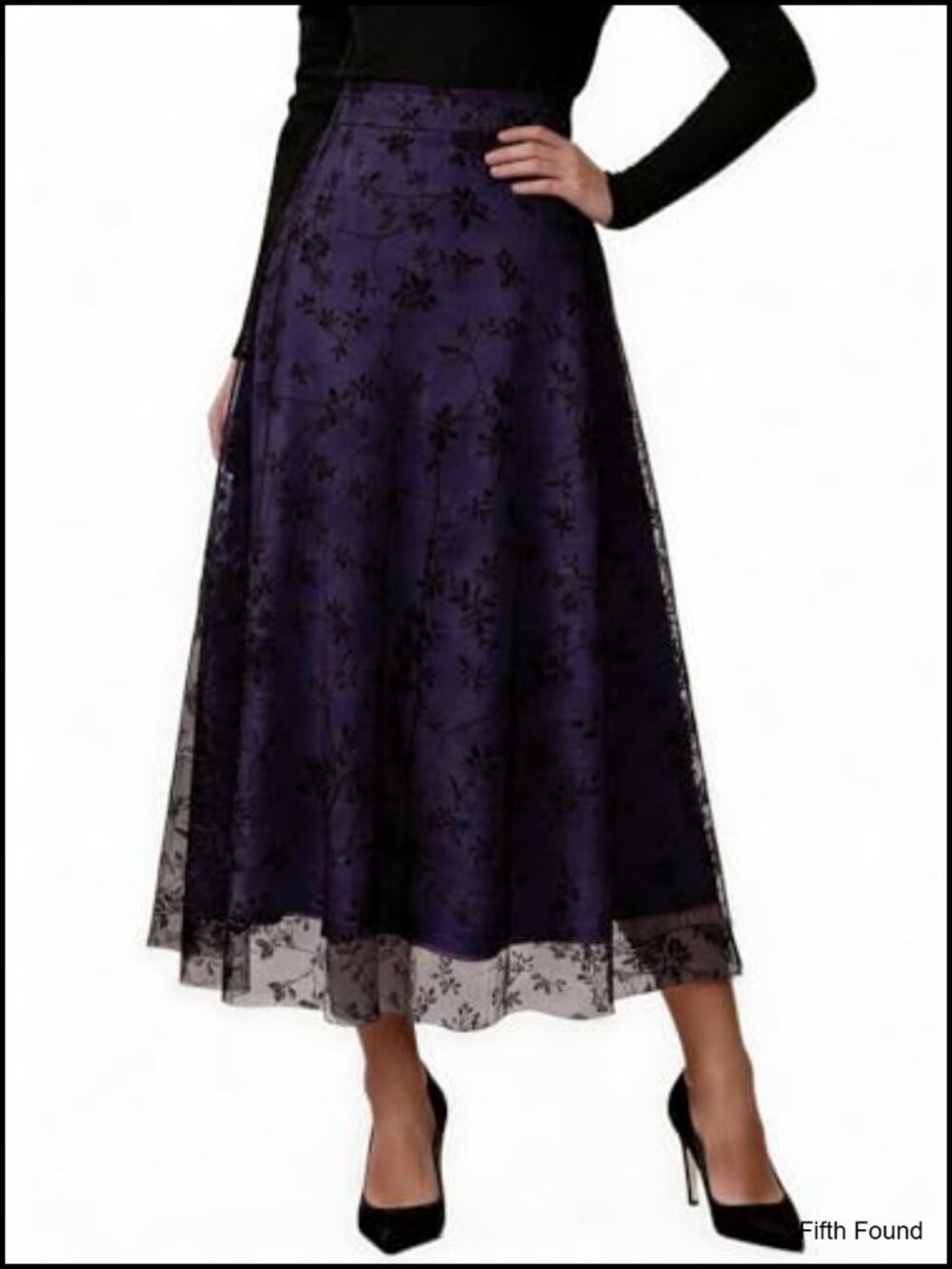 Floral Chiffon Midi Skirt High Waist A-Line Side Zipper Elastic Waist